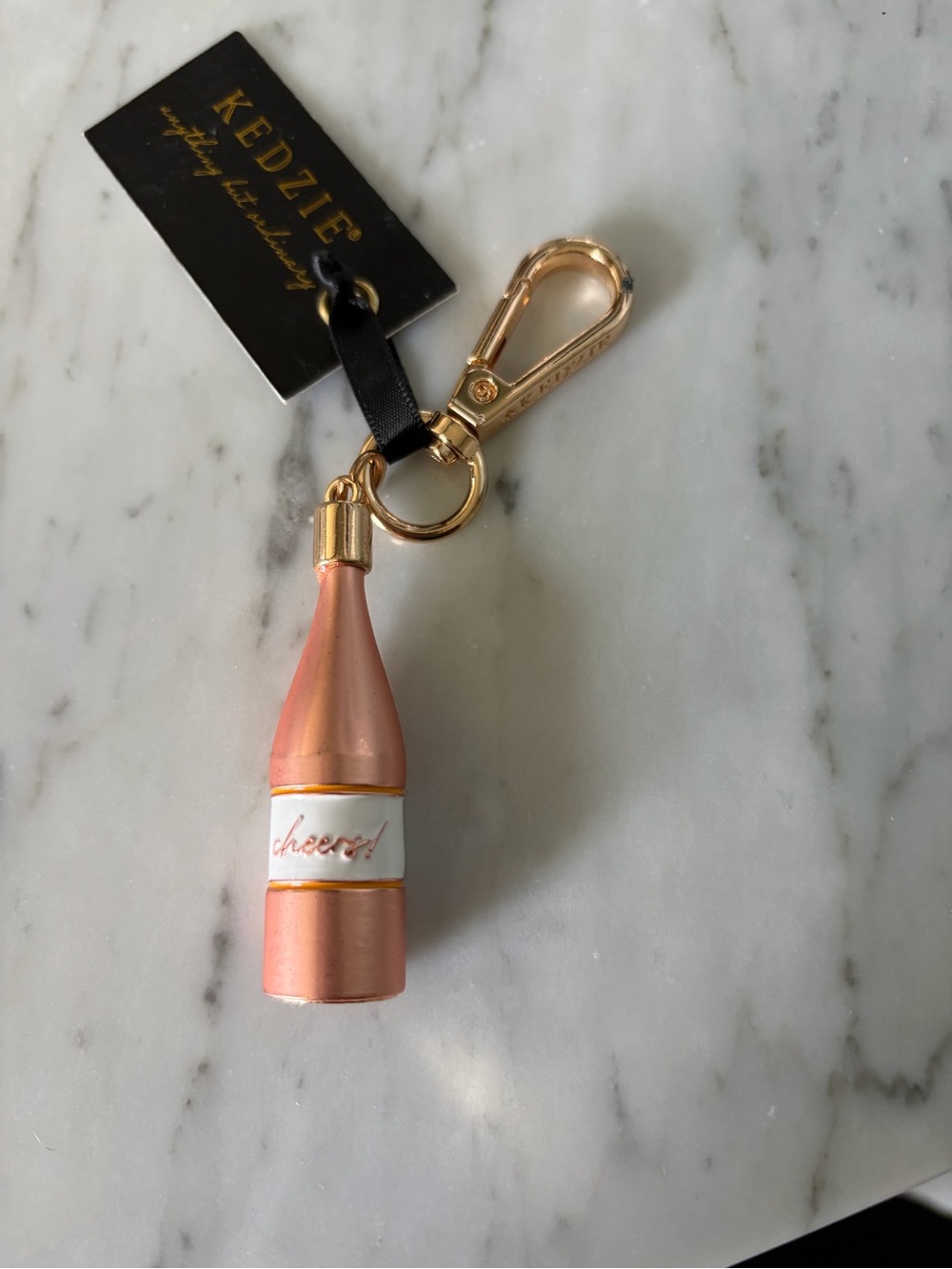 Kedzie Rose Gold 'Cheers' Bottle Keychain Charm Purse charm- BLING!
